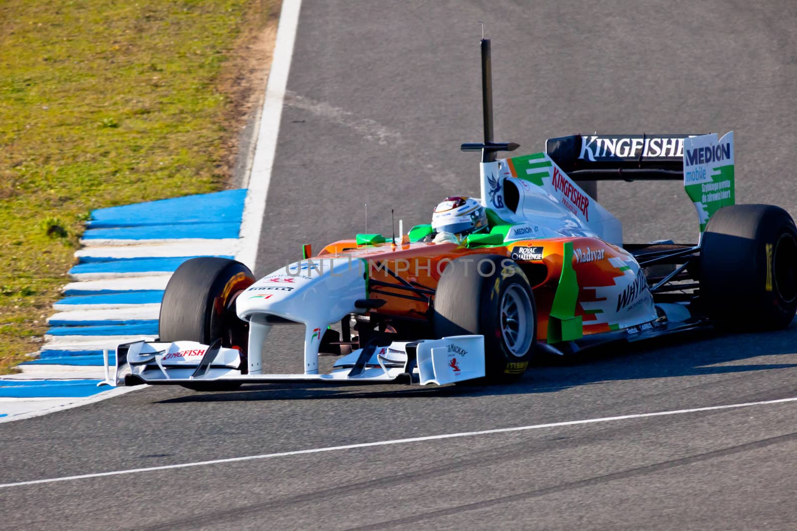 JEREZ DE LA FRONTERA, SPAIN - FEB 11: Adrian Sutil of Force
India F1 races on training session on February 11 , 2011, in Jerez de la Frontera , Spain