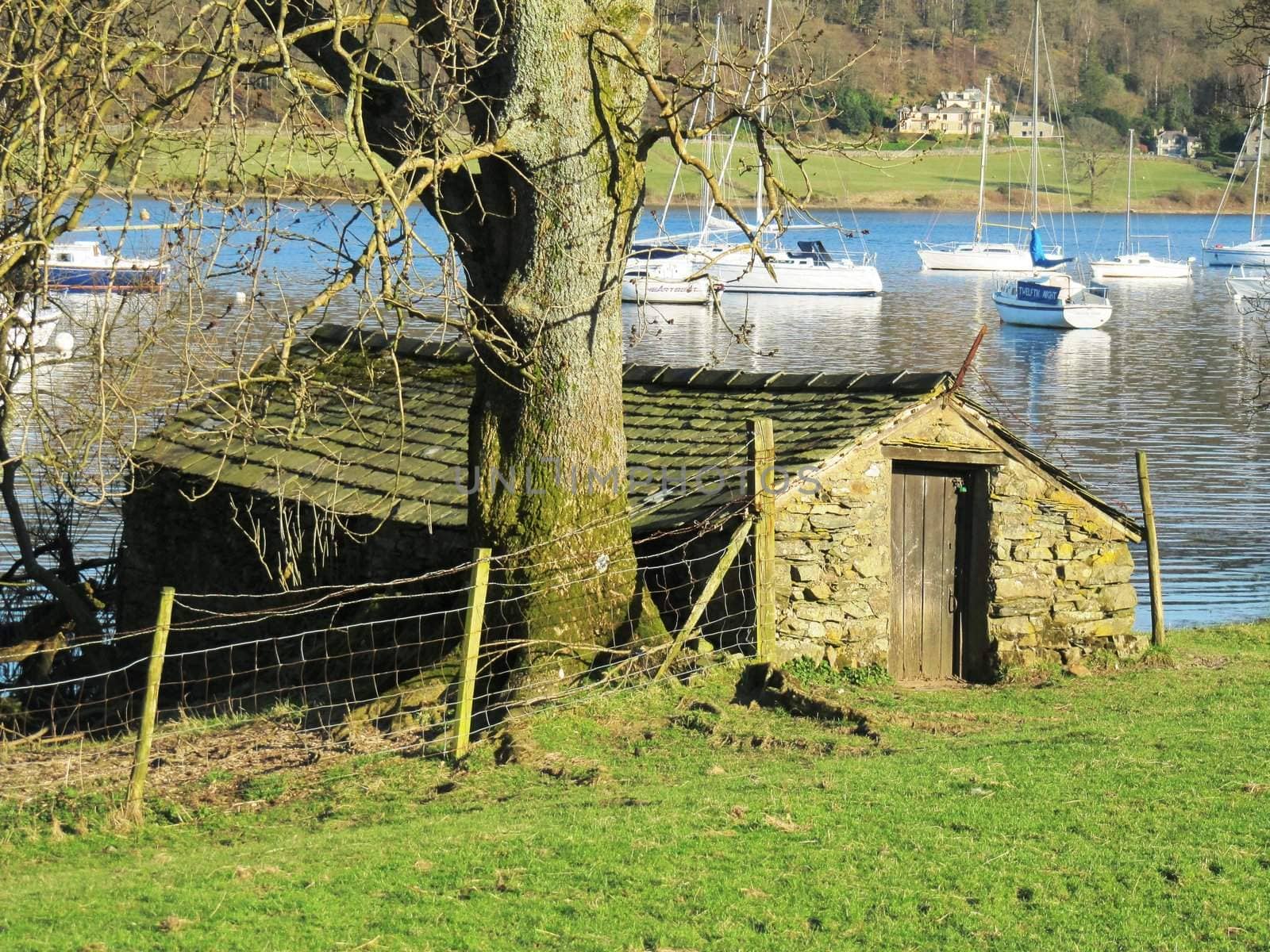 Old Boat shed at the side of a lake