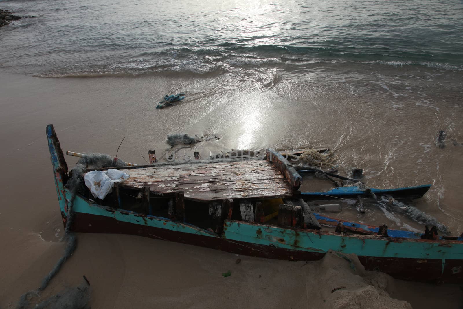 Damaged ship on the beach