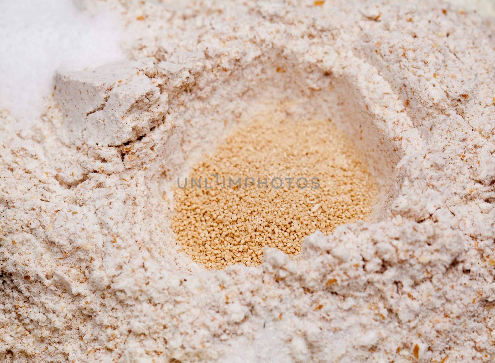 Bread making machine with ingredients prepared for mixing