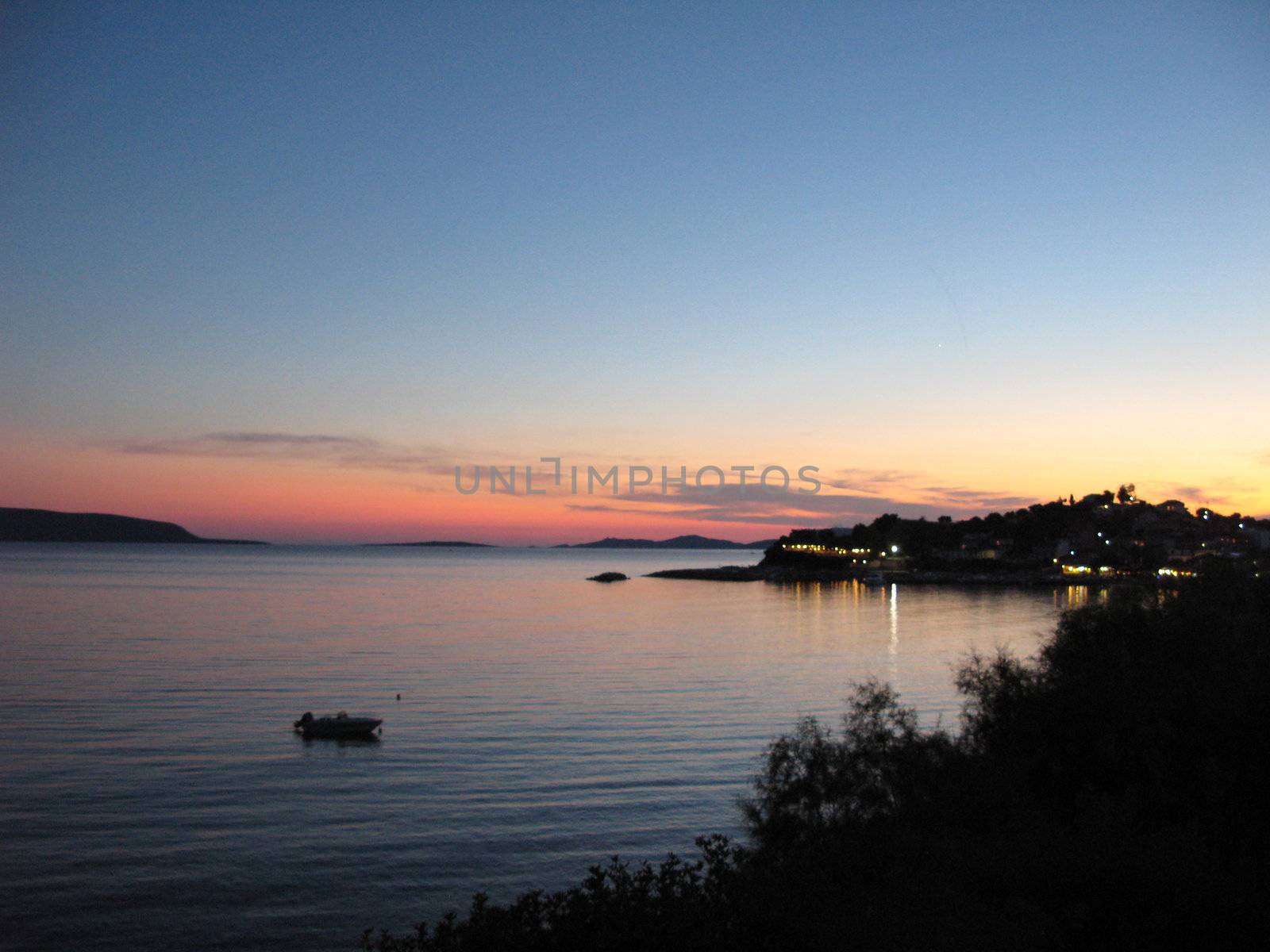Sunset over Finikounda bay (Greece)