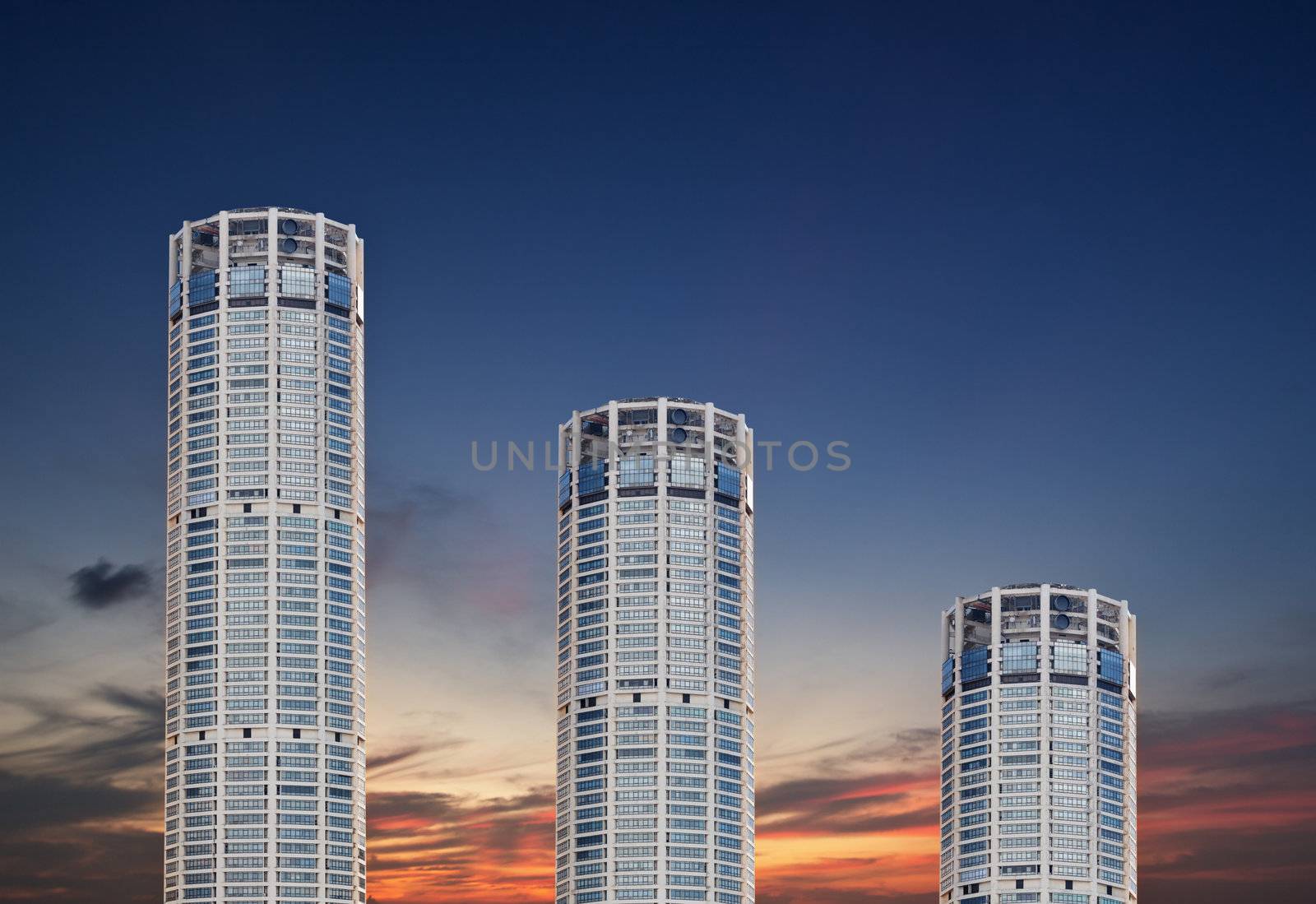 Skyscrapers on evening sky - an urban landscape