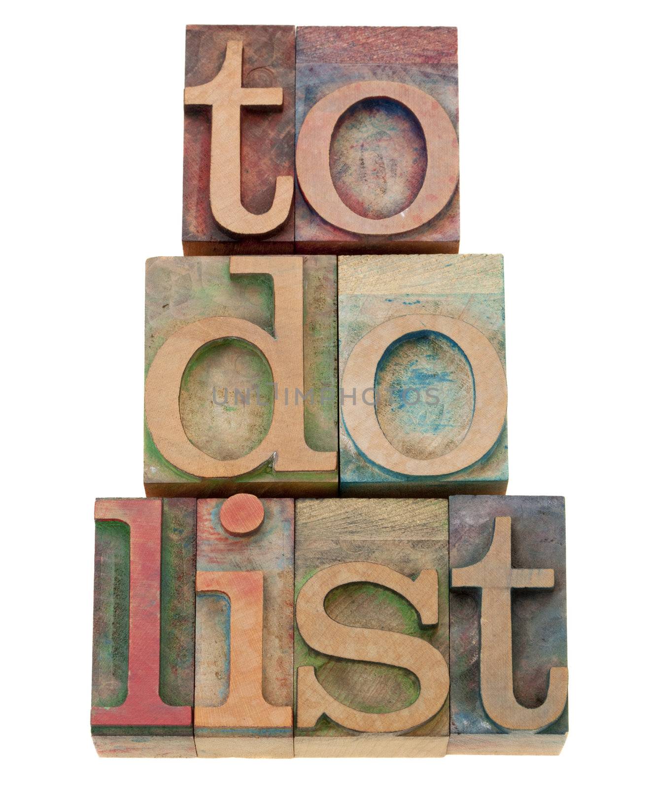 to do list - task management concept - isolated text in vintage wood letterpress printing blocks
