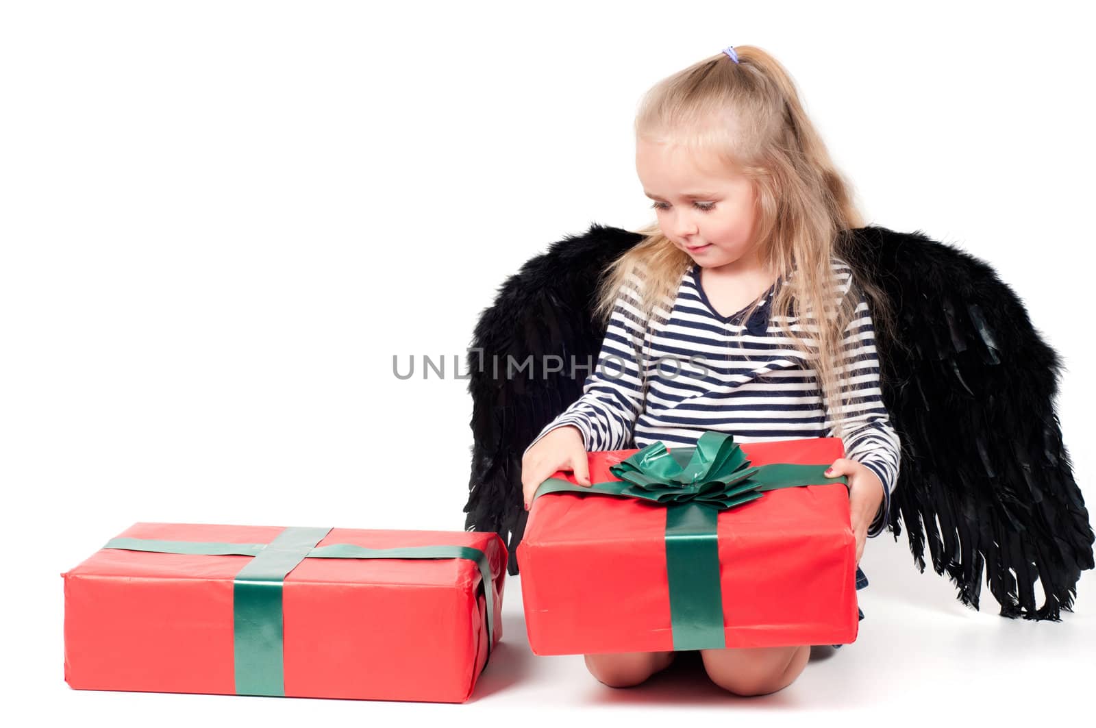 Shot of little cute girl with long hair in studio