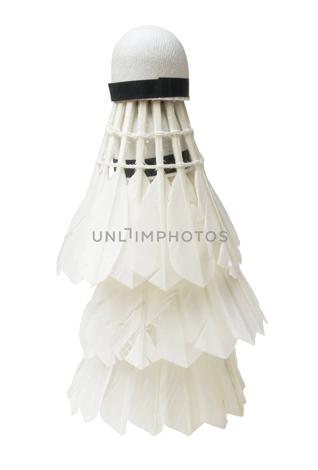 Vertical stack of badminton shuttlecocks isolated on white background