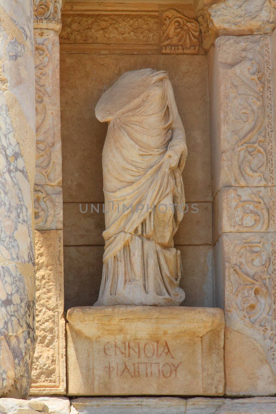 Antique statue in Celsus library in an antique city the Ephesus