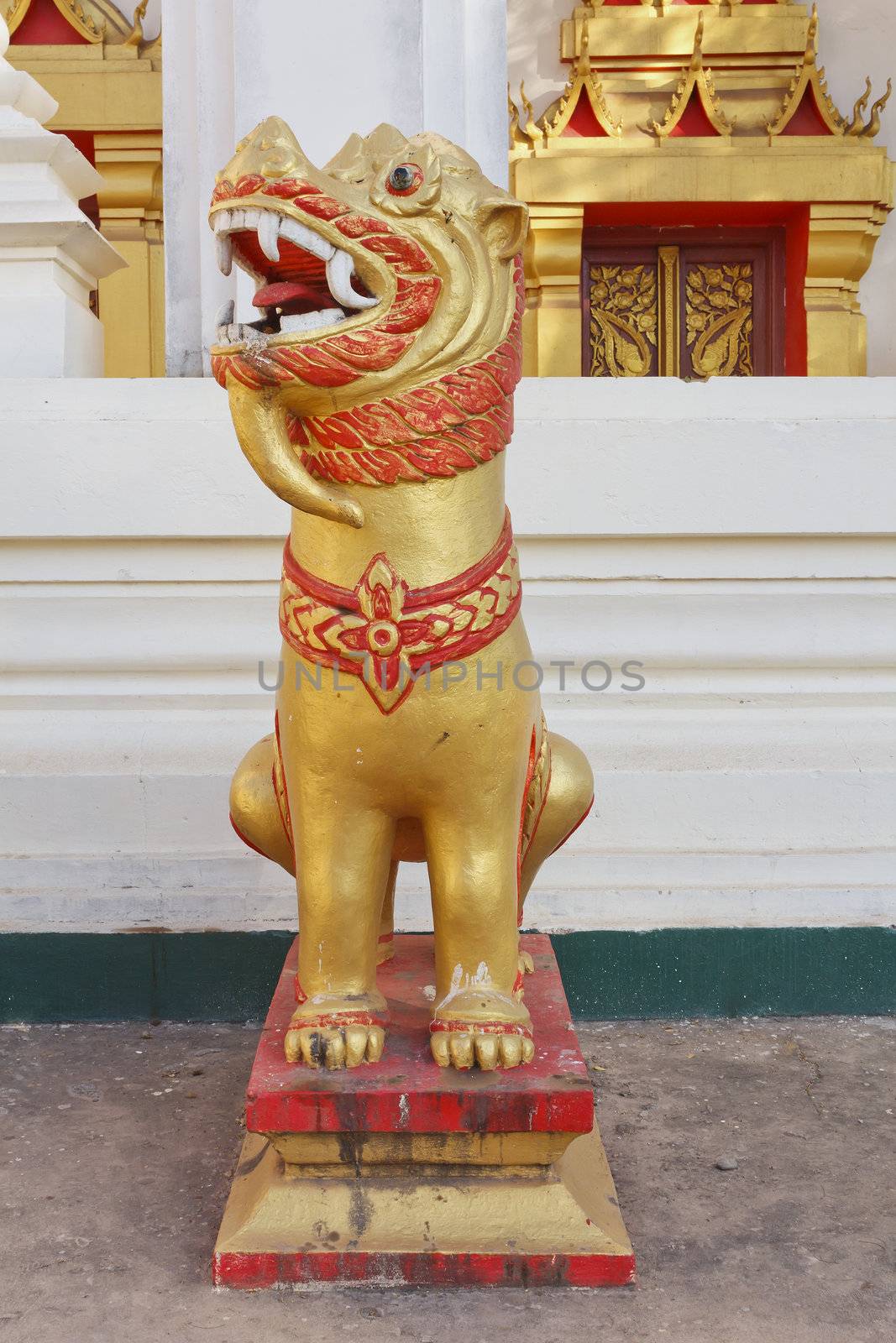 Lion statue decoration at temple Vientiane, Laos