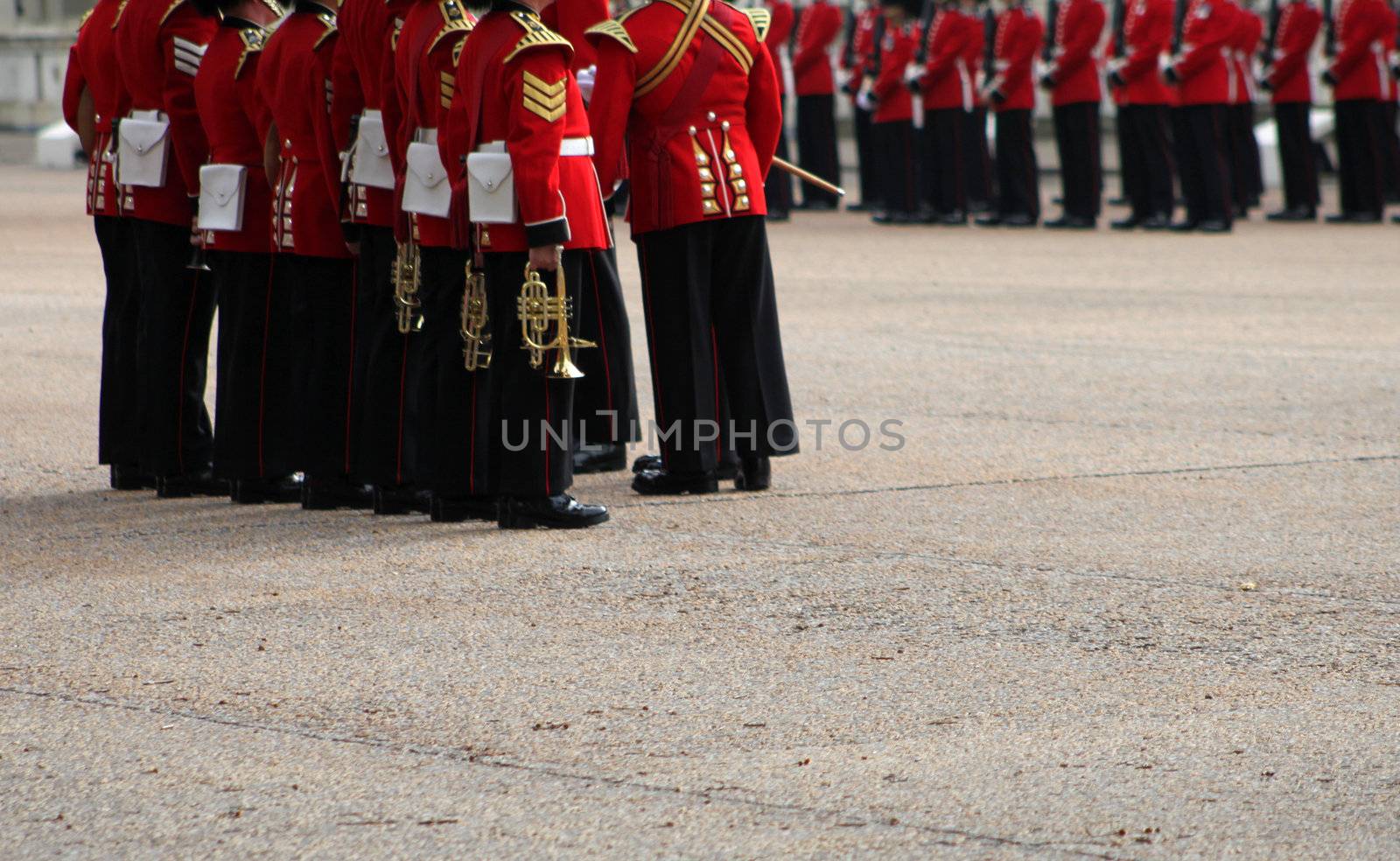 Grenadier guards at attention while inspection by officers