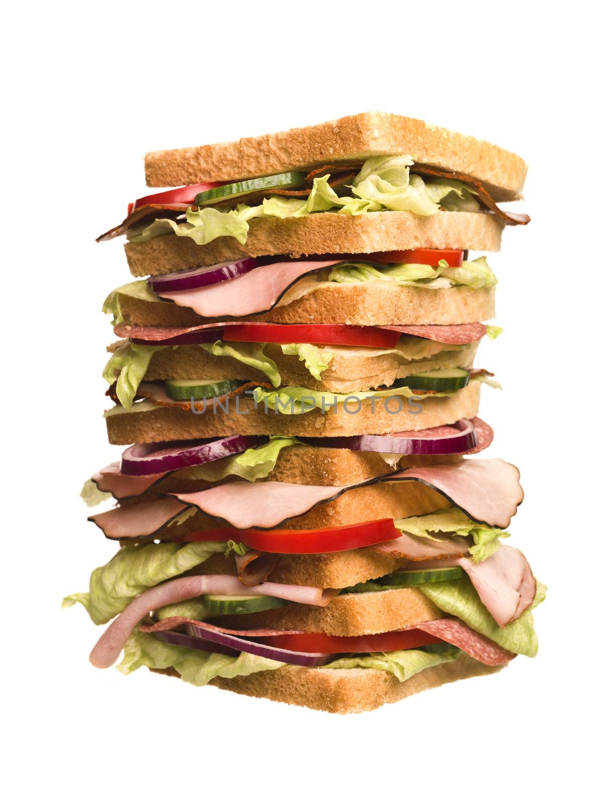 Oversized sandwich isolated on white background