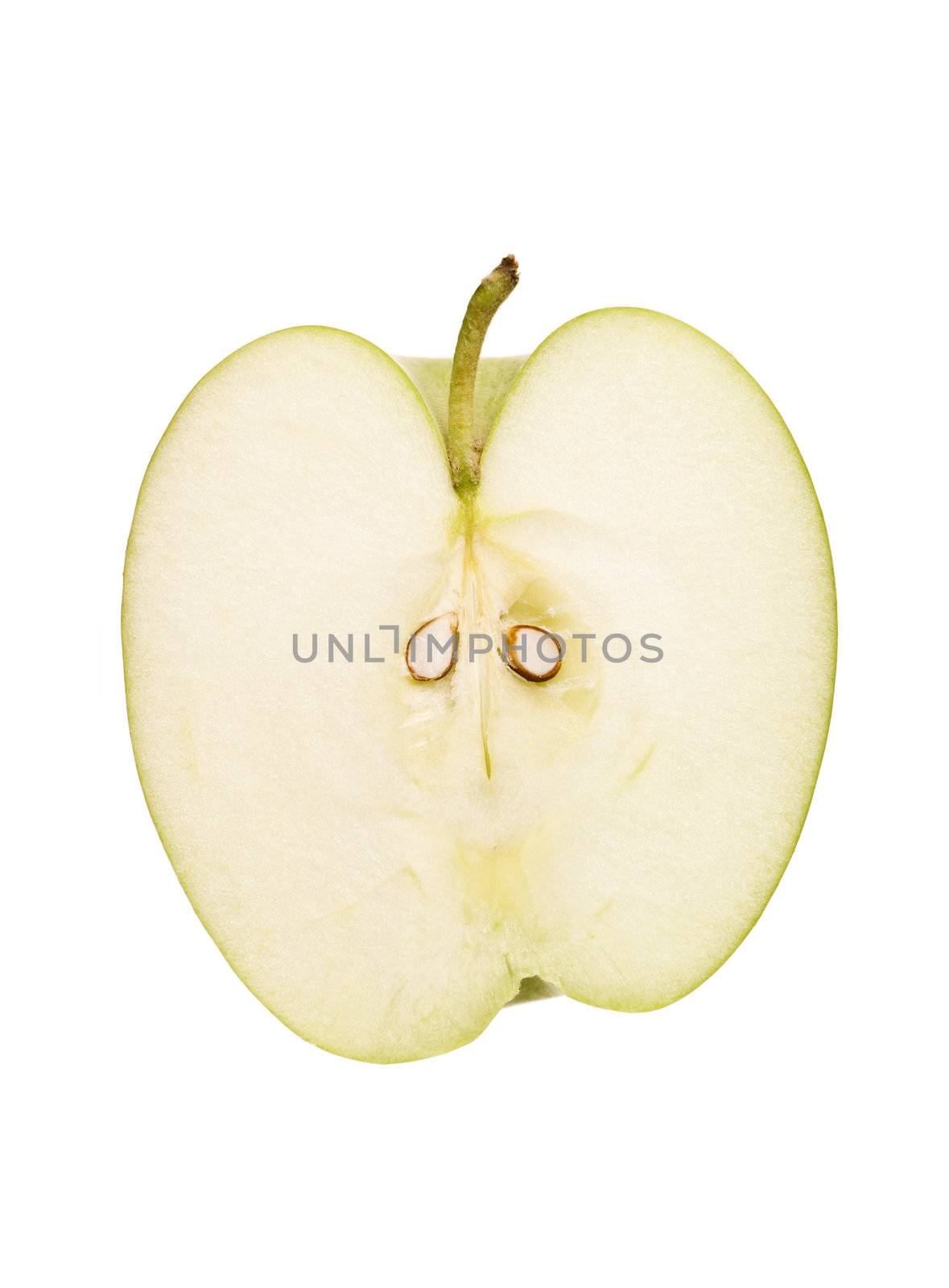 Apple cut in half isolated on white background