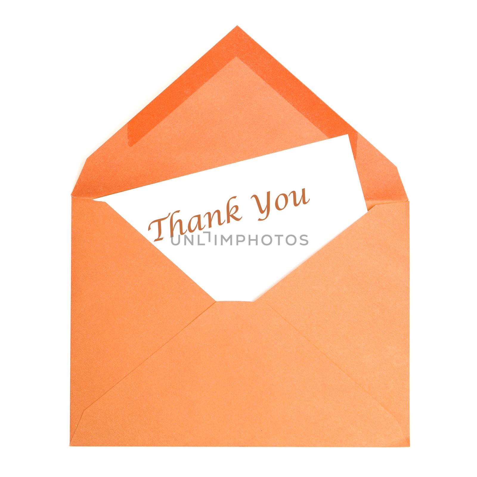 An isolated thank you card that has been opened by its receiver.