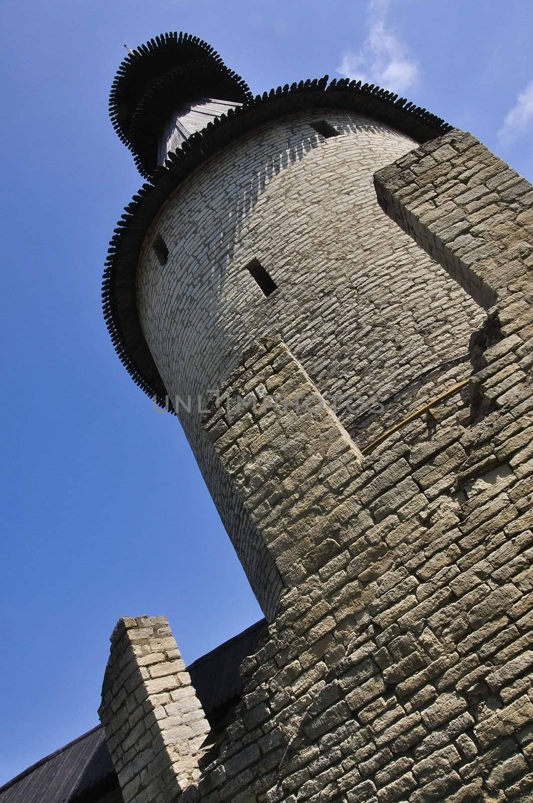 Ancient serf stone tower of the city of Pskov
