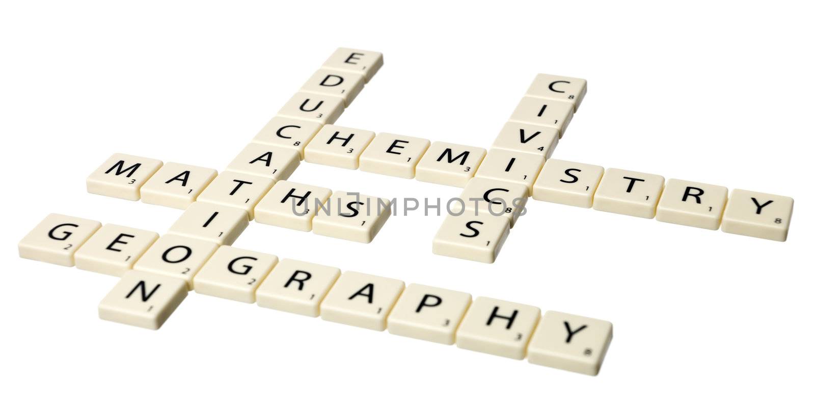 Educational words written with scrabble pieces