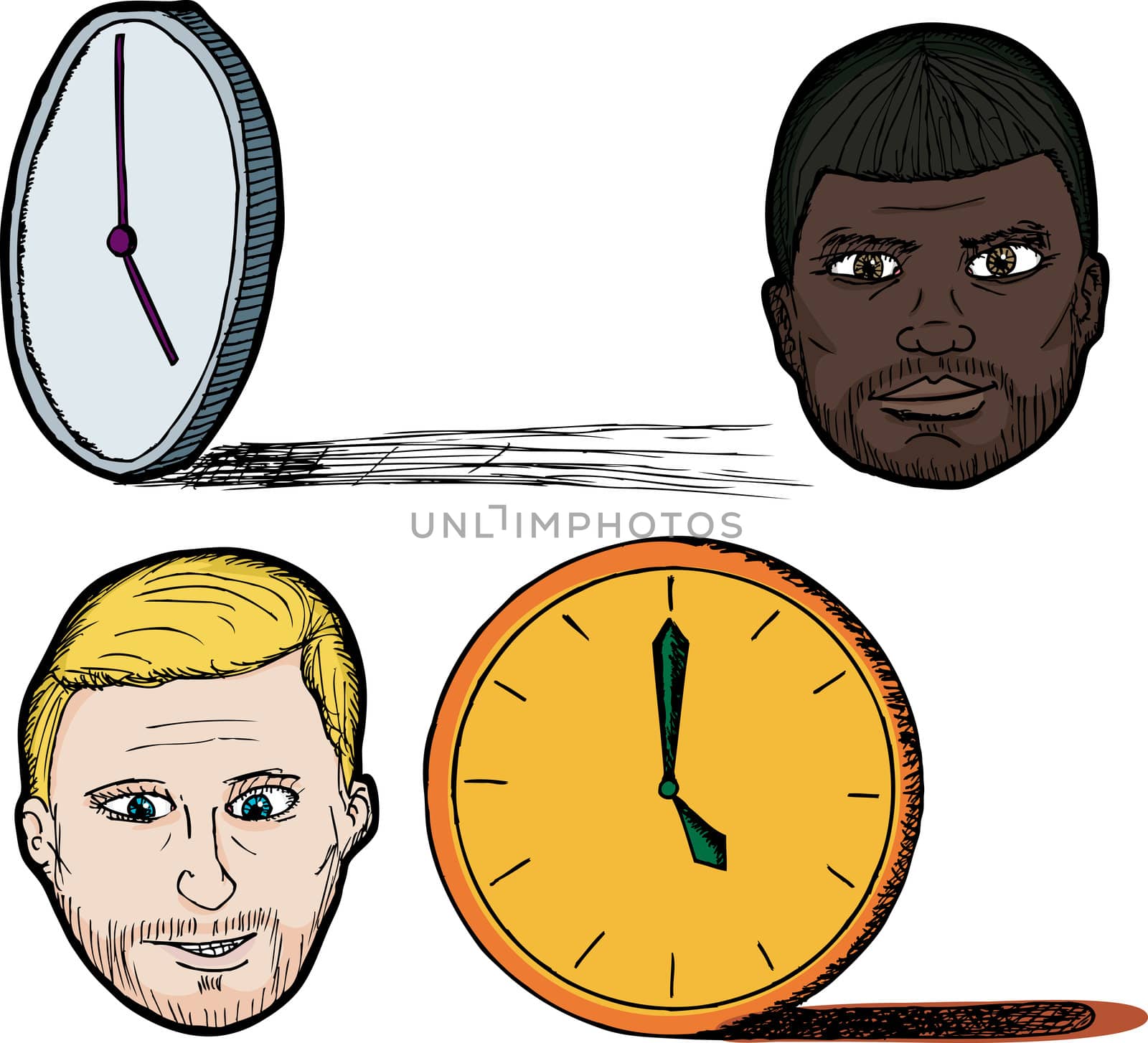 Set of wordplay illustrations of a five 'o clock shadow
