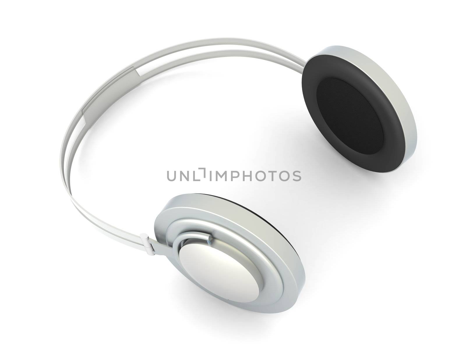 3D rendered Illustration. Chrome / Silver Headphones. Isolated on white.