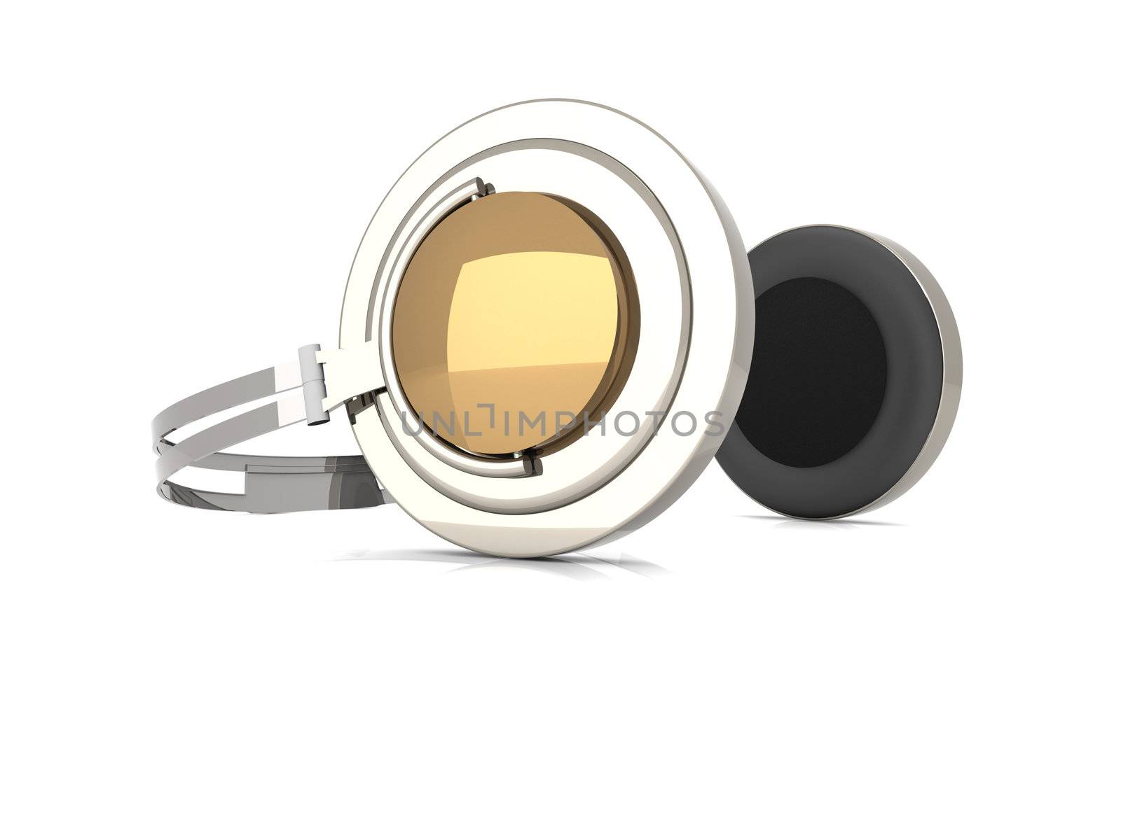 3D rendered Illustration. Chrome / Silver Headphones. Isolated on white.