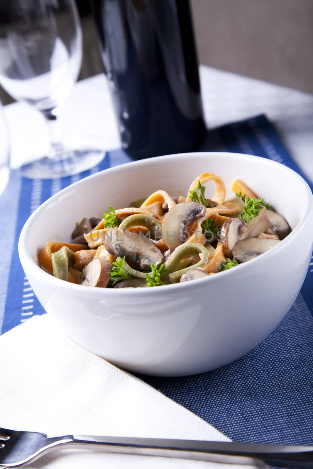 Bowl of Pasta with Mushrooms by charlotteLake