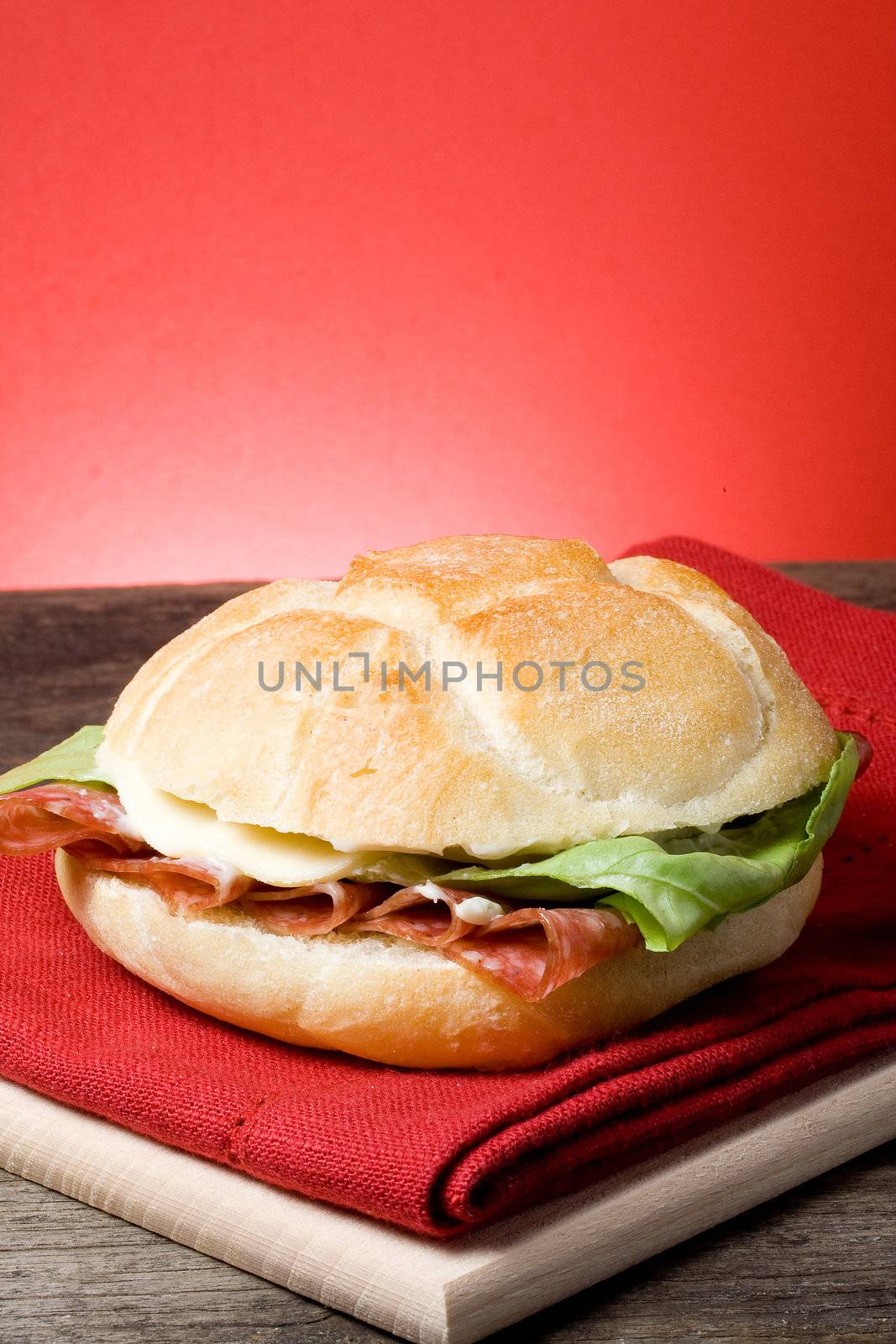 sandwich with salami,lattuce and blue cheeese