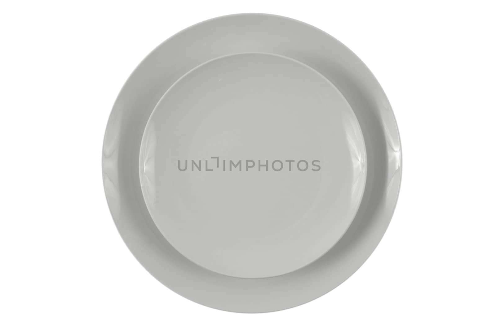 Round white plates isolated on white background.