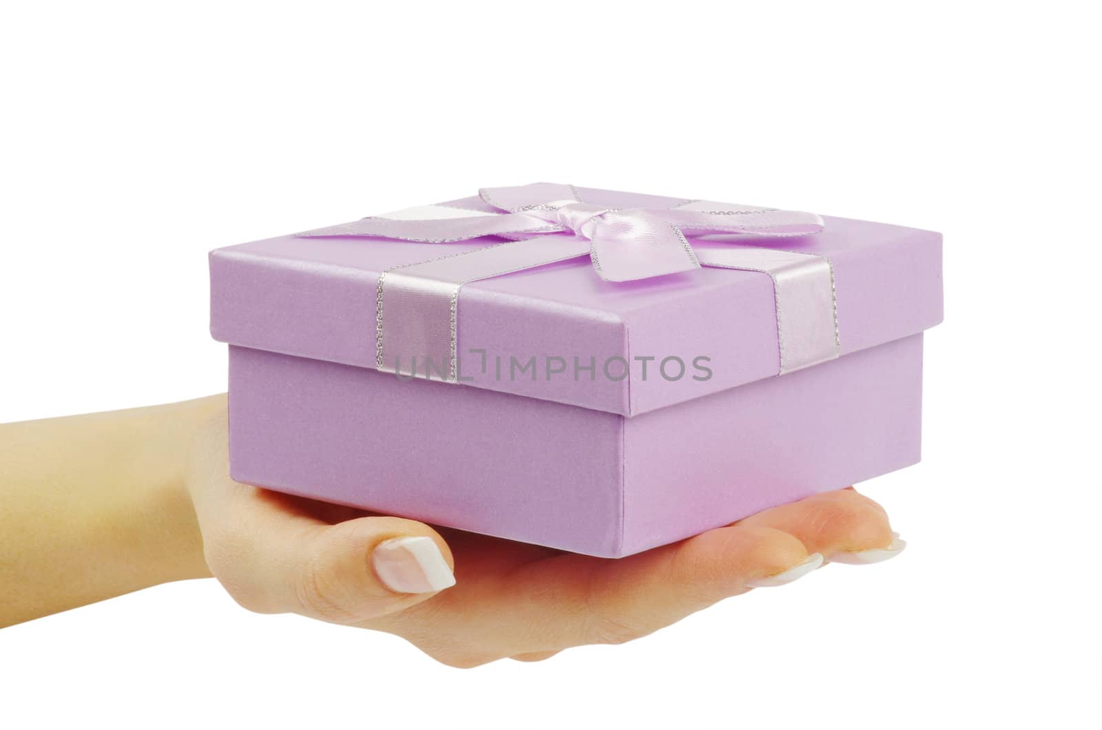 gift in hand isolated on white background