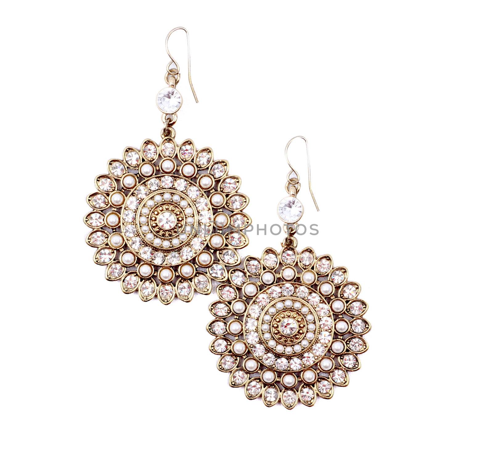 Pair of earrings isolated on the white background.
