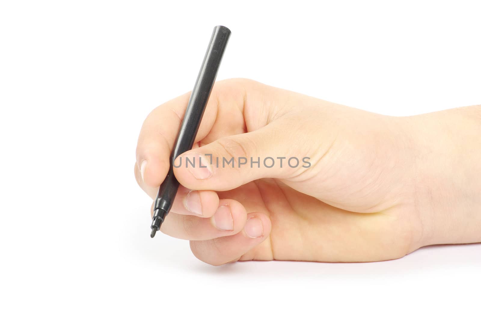  Hand with marker isolated on white