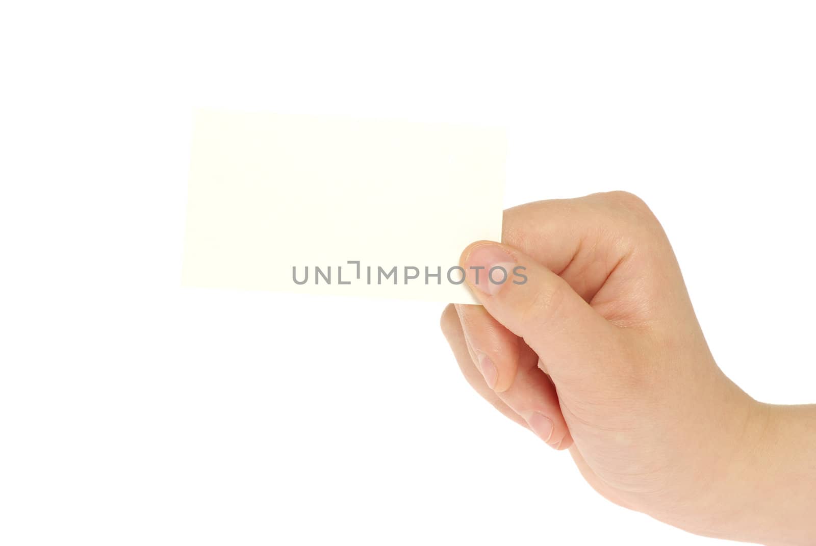 card blank in a hand isolated on white