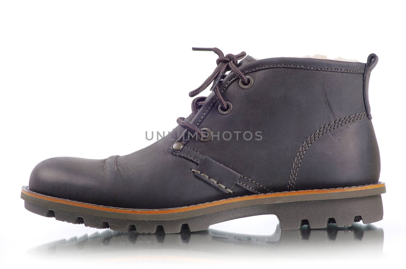 man's black shoes isolated on white background 