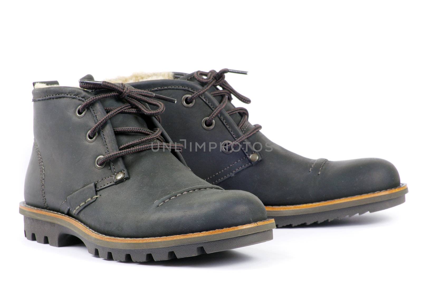 man's black shoes isolated on white background 