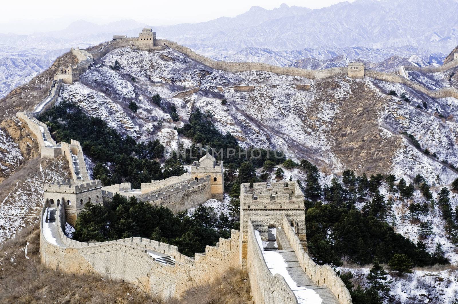 Great wall of china during the winter near beijing