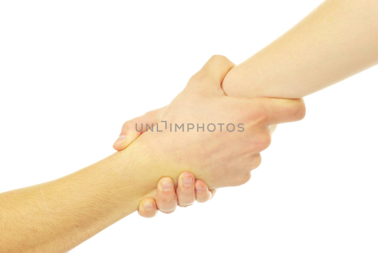 hand in a hand isolated on white