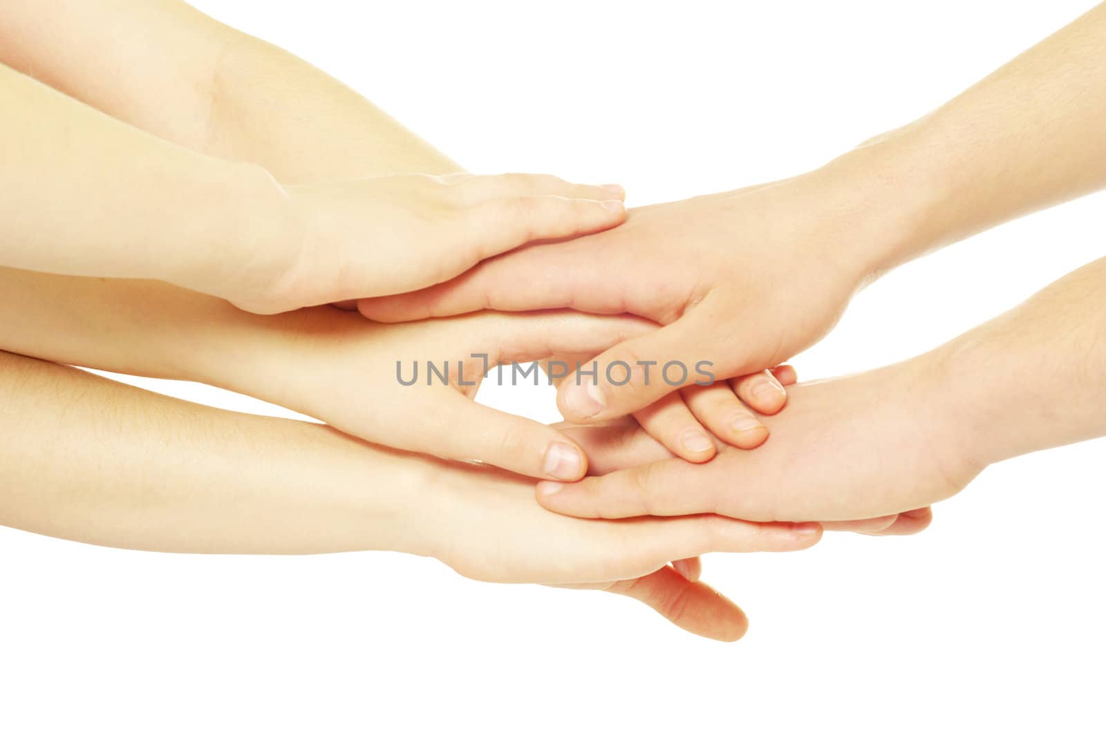 pile of hands isolated on a white