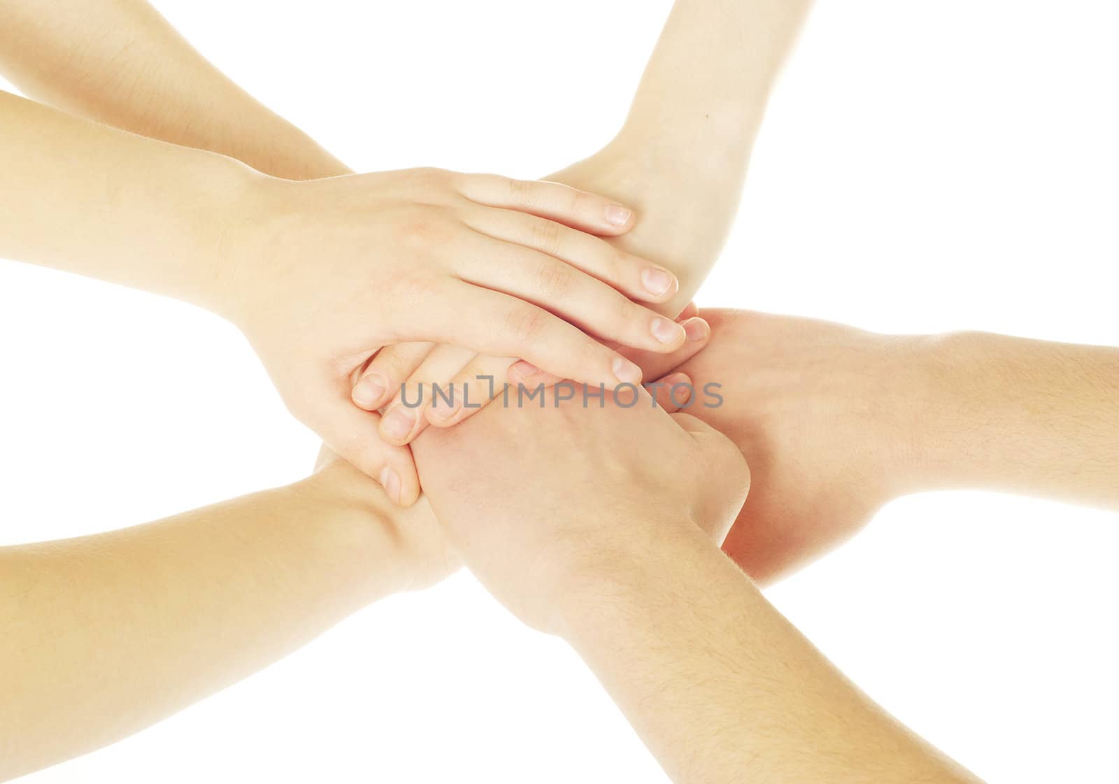pile of hands isolated on a white