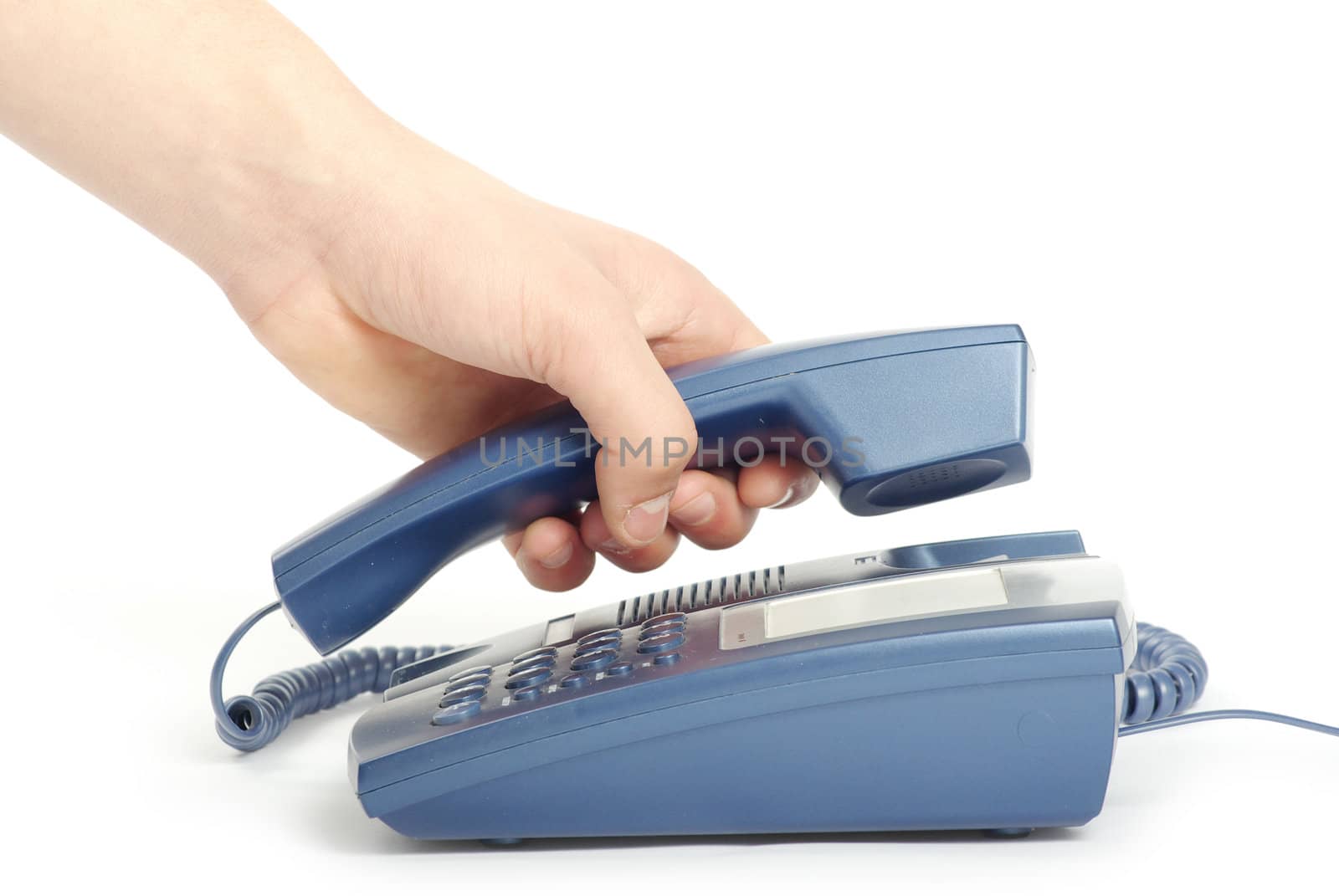 telephone receiver in hand isolated on white