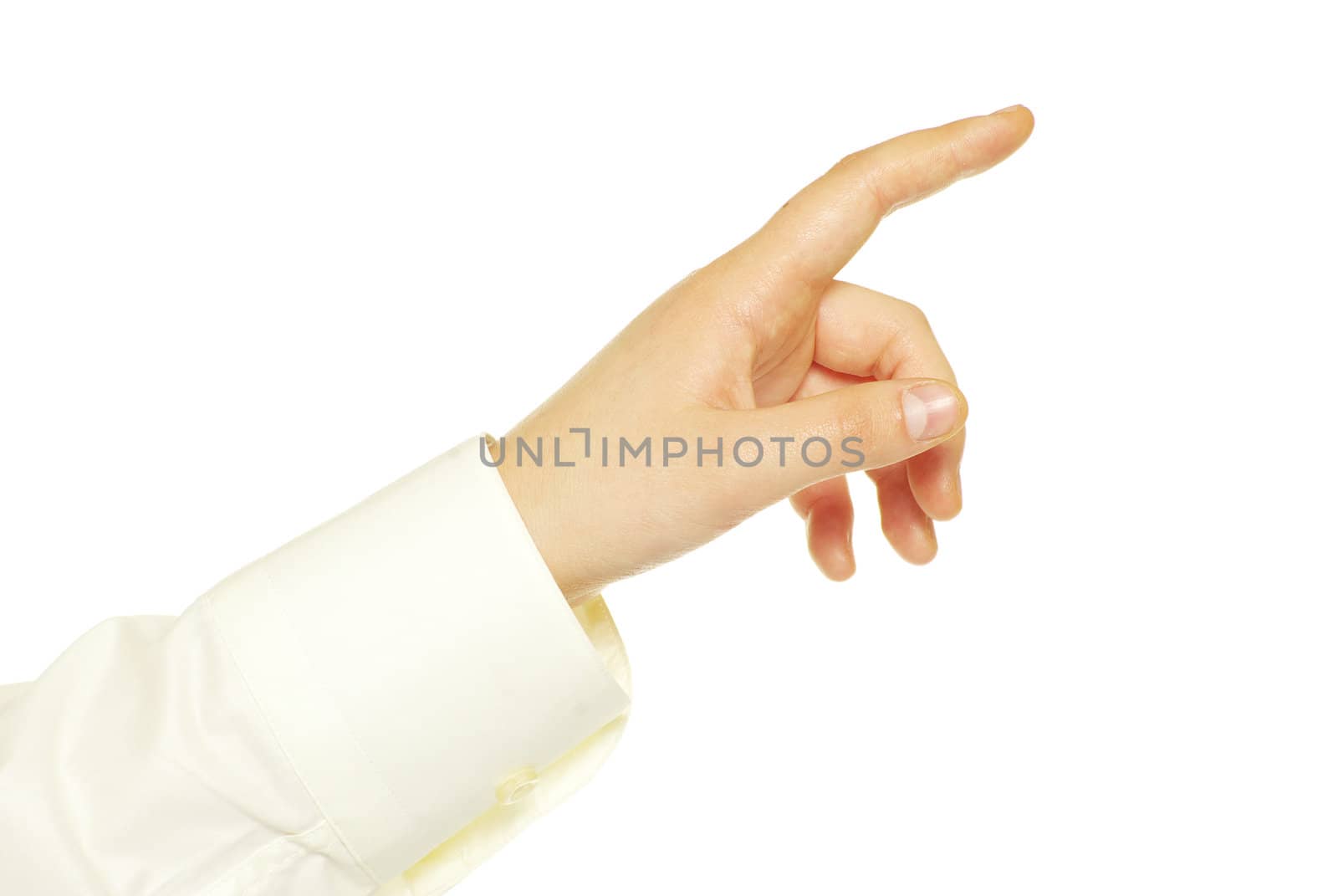 hand touching screen isolated on a white
