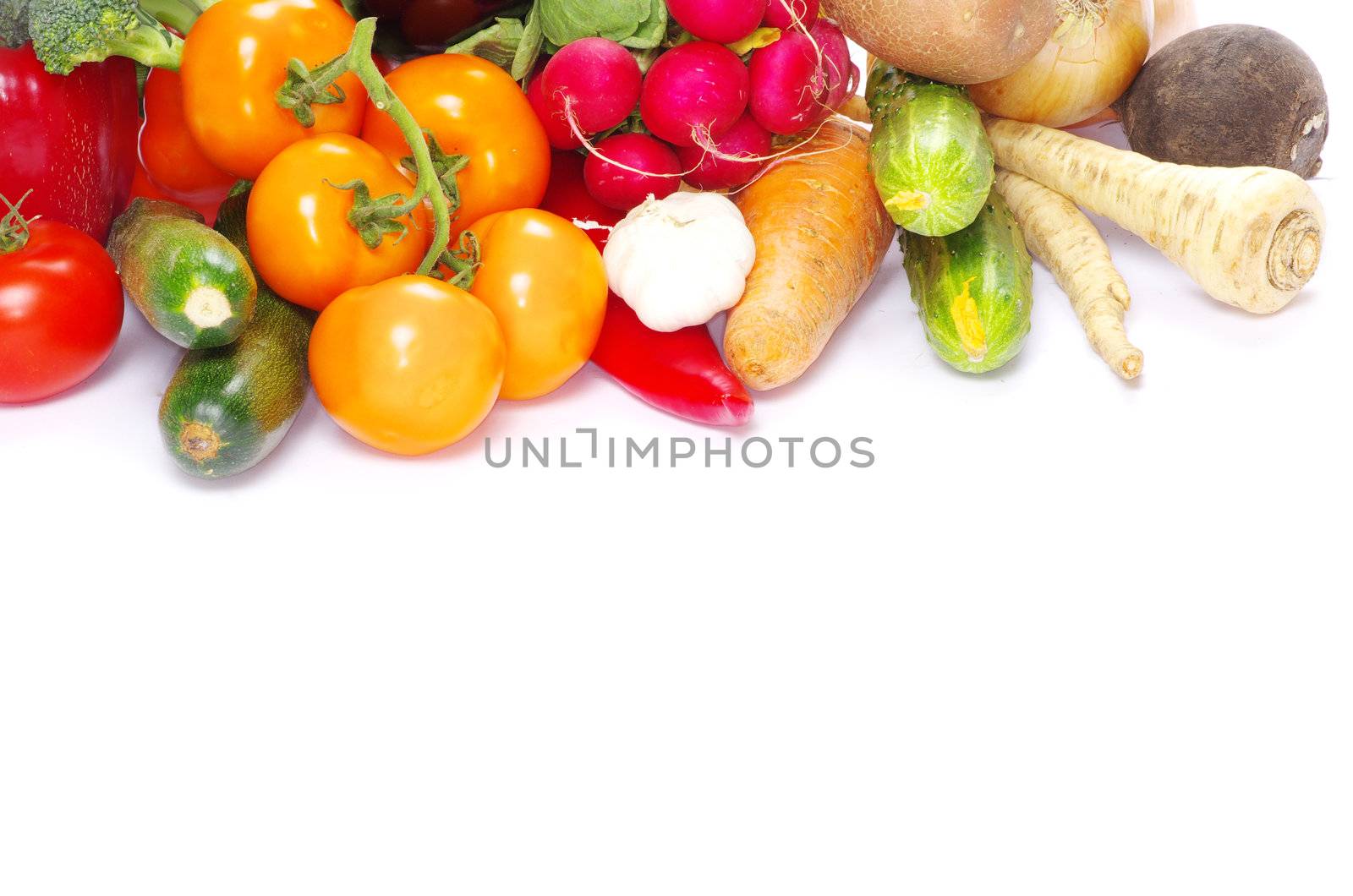 fresh vegetables on the white background