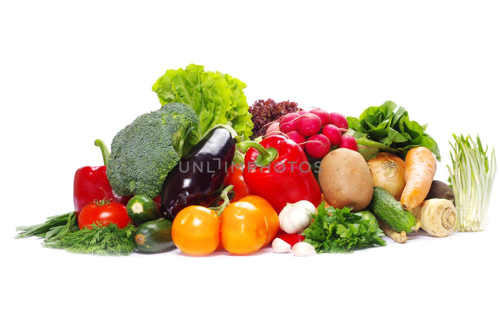 fresh vegetables on the white background