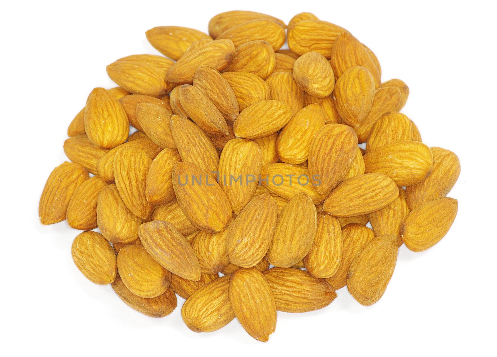 Pile of almonds in isolated white background