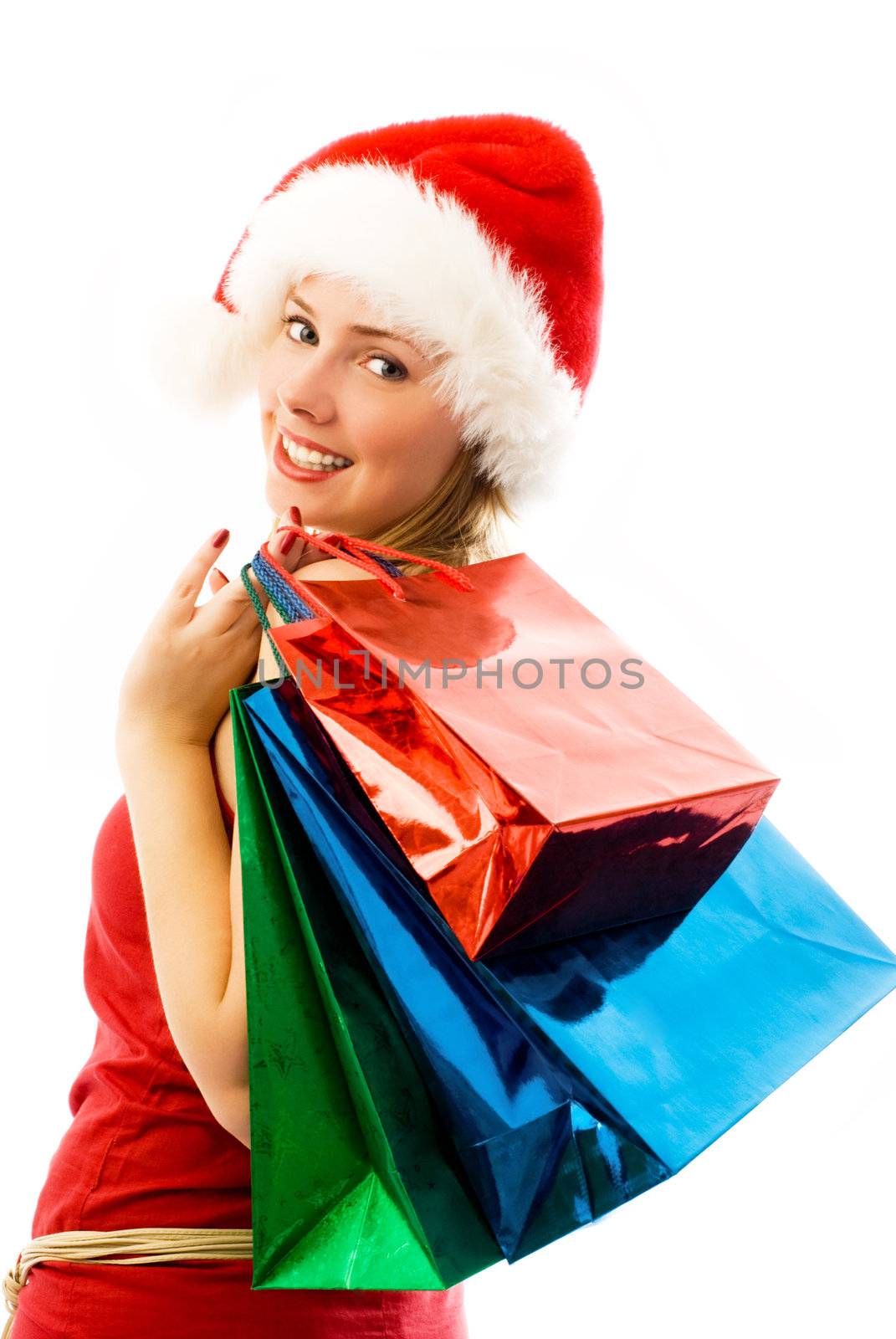 cheerful girl with Chrismas presents by lanak
