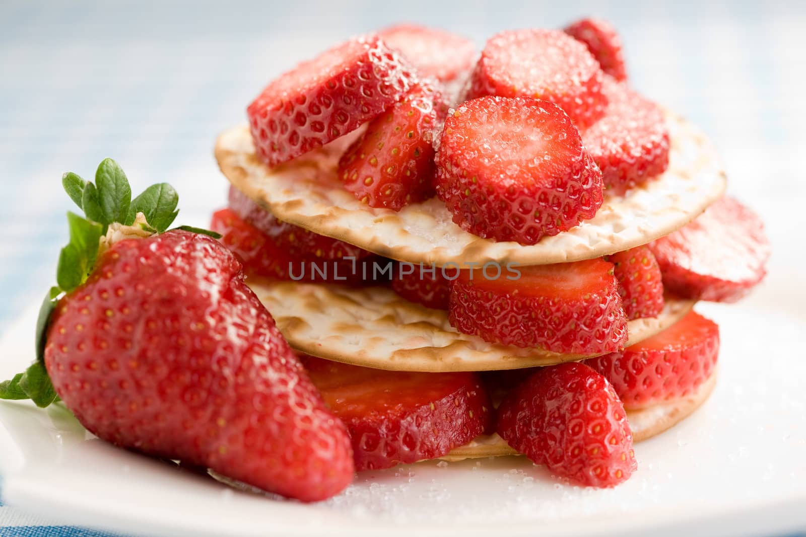 Delicious strawberry toast stacked in three