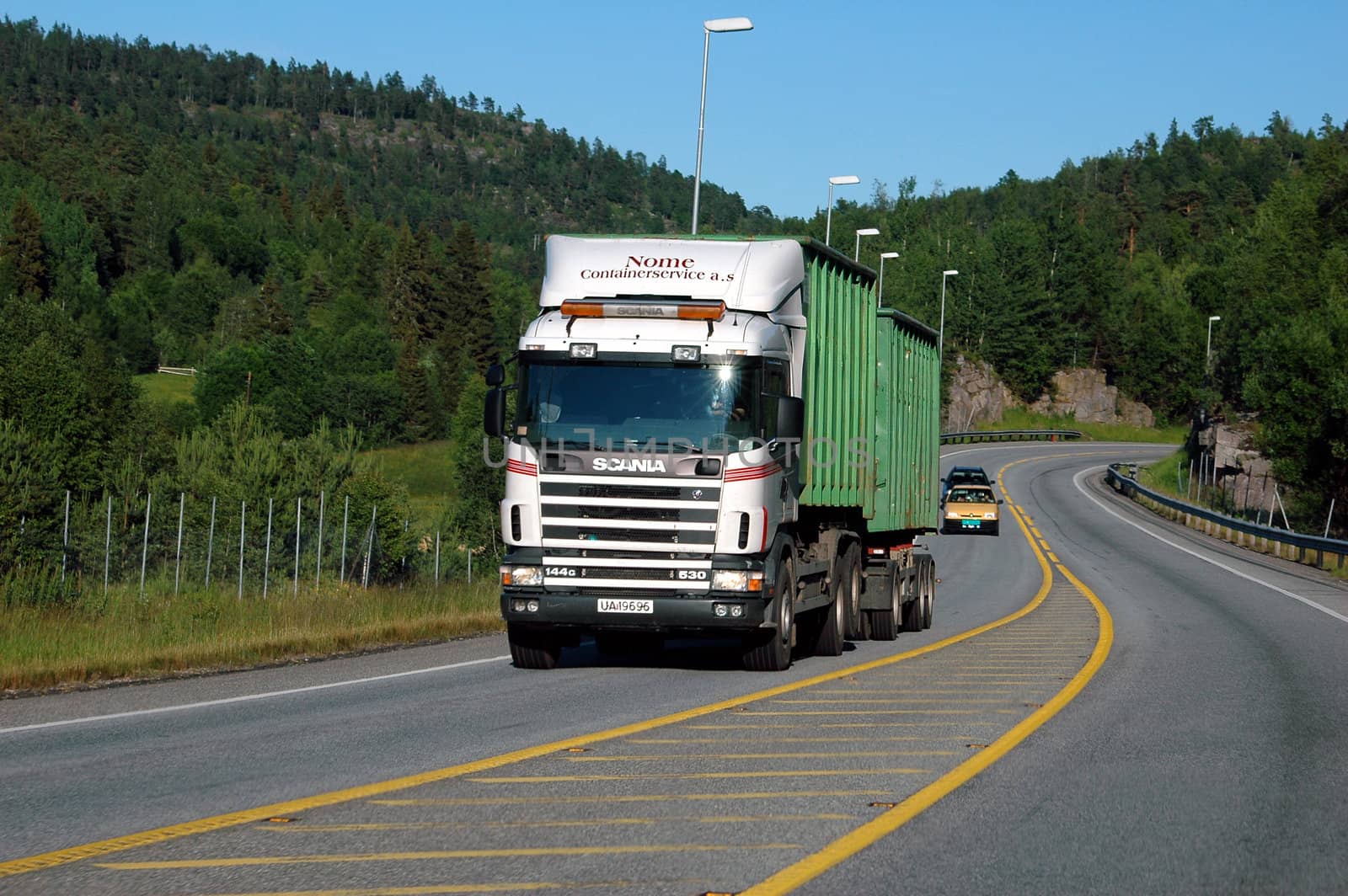 Containertransport. E-18 Larvik/Skien. Vestfold, Norway. 2006.