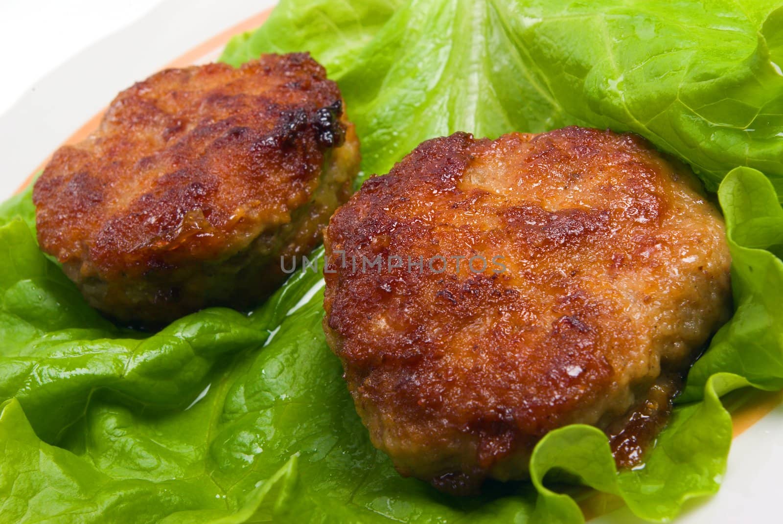 Pork chop with vegetables.green sheet of the salad