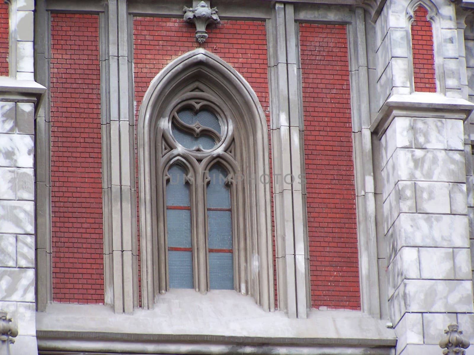 Window of the restored Polish Roman-Catholic church in Kiev