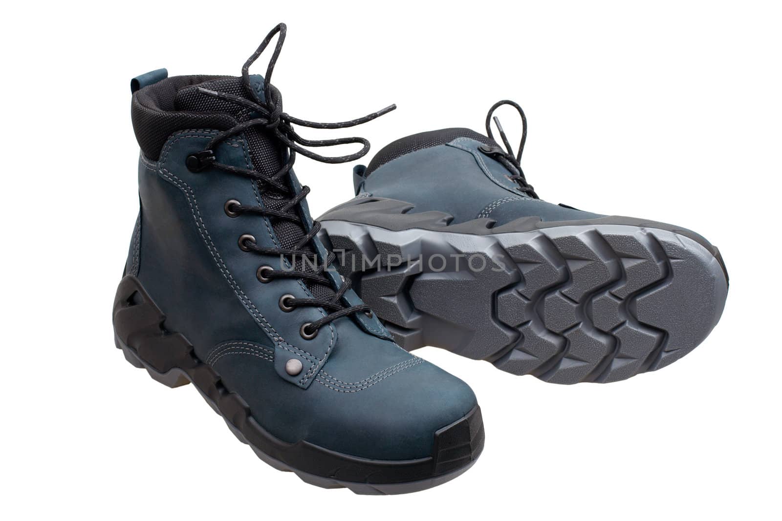 Pair of hiking shoes on white background