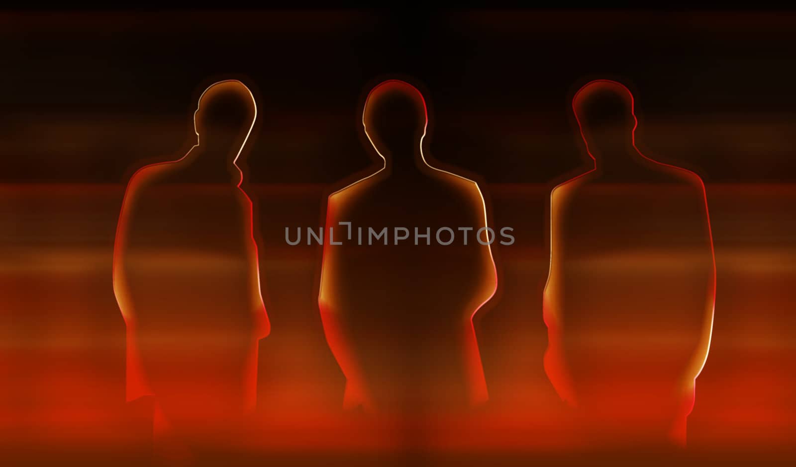abstract lighted silhouettes of three business men