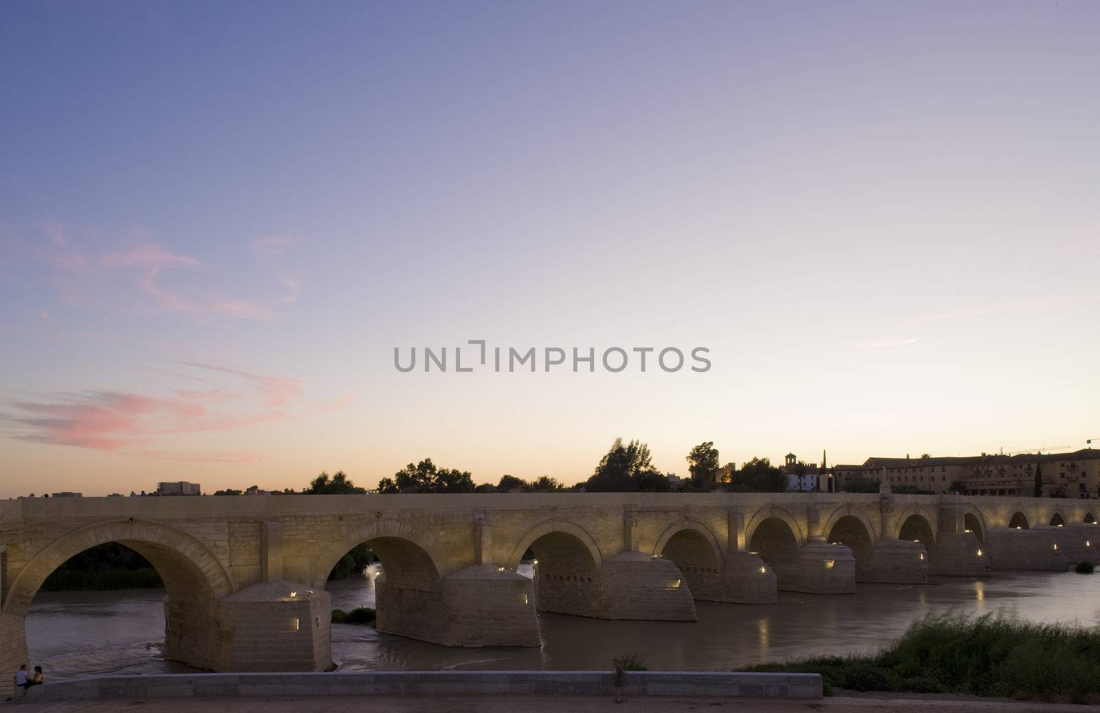 Roman bridge at dusk, Cordoba, Andalusia, Spain
