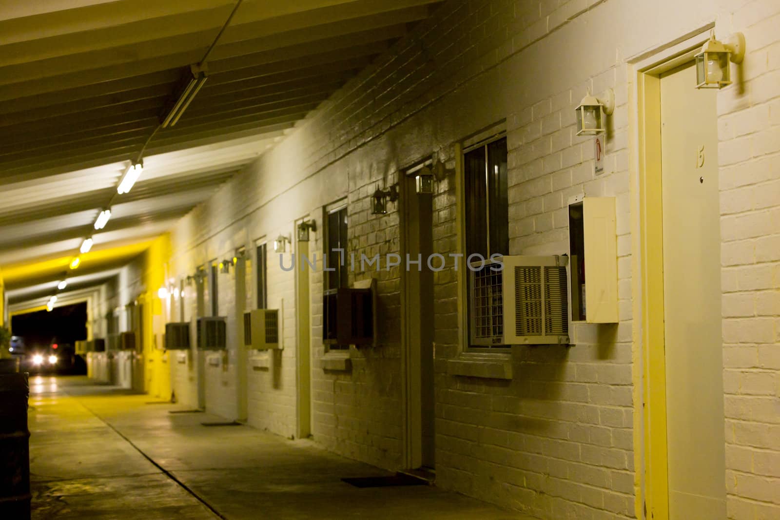 motel at night, Glendale, Nevada, USA