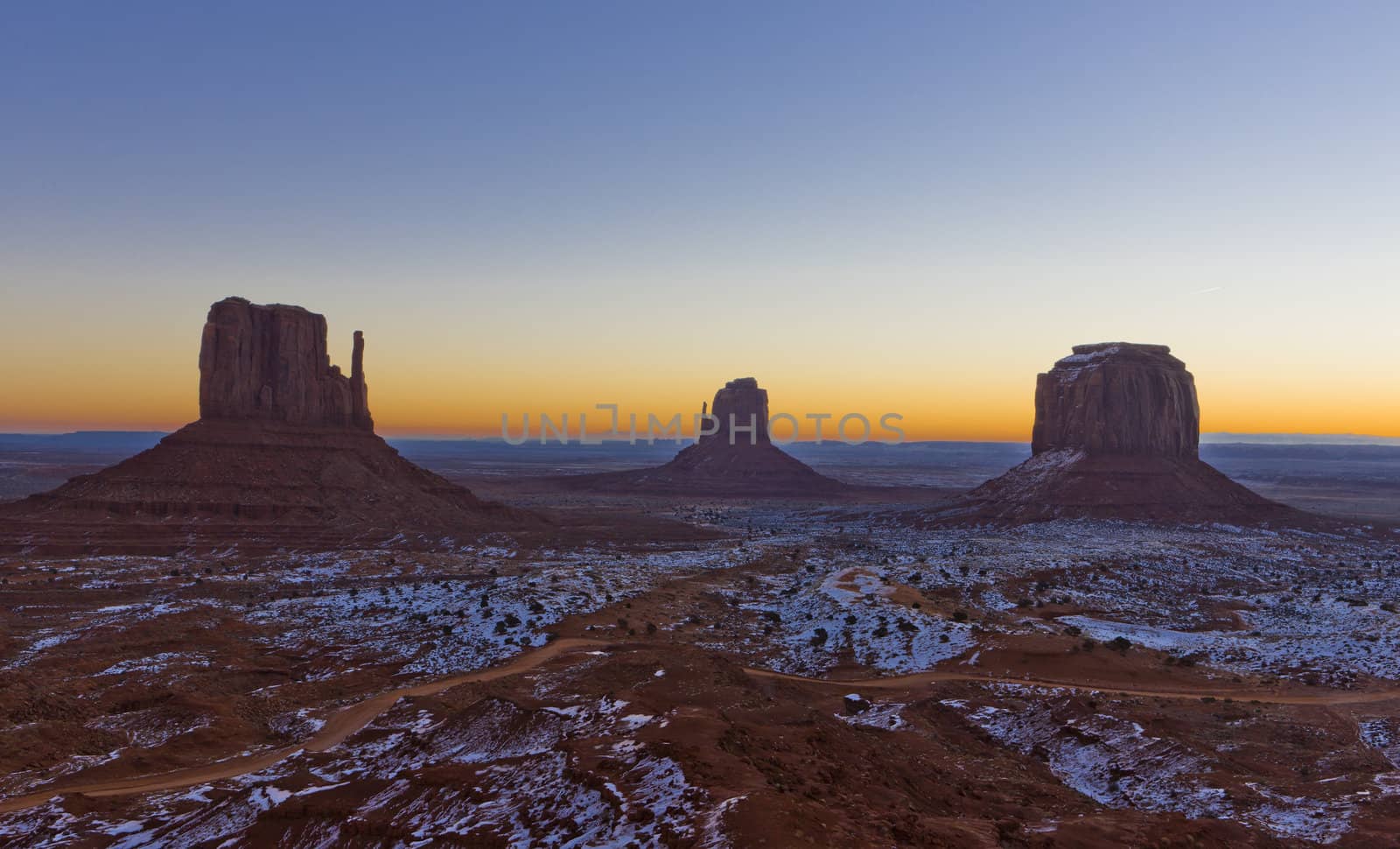 The Mittens and Merrick Butte during sunrise, Monument Valley National Park, Utah-Arizona, USA