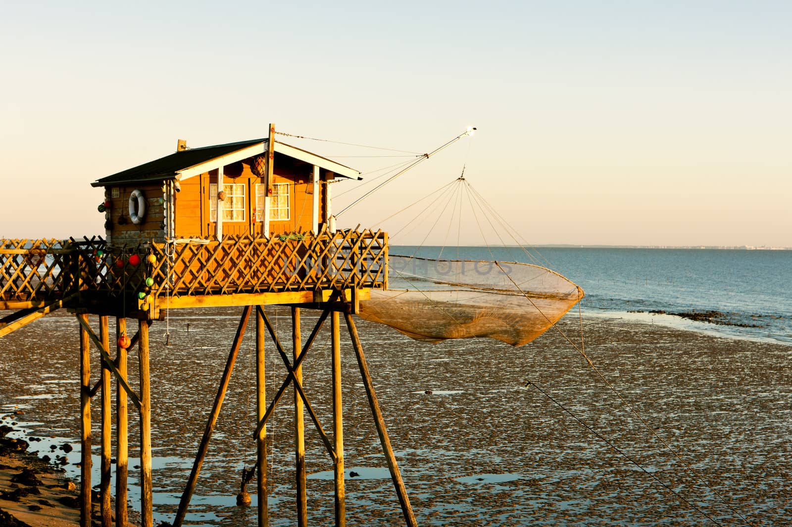 fishing house with fishing net, Gironde Department, Aquitaine, France