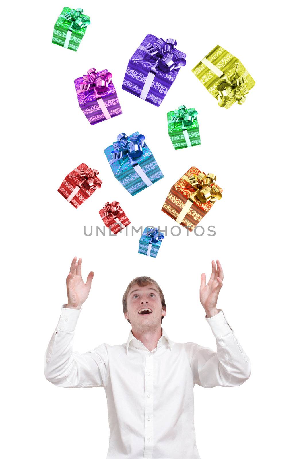Happy guy with presents by leeser